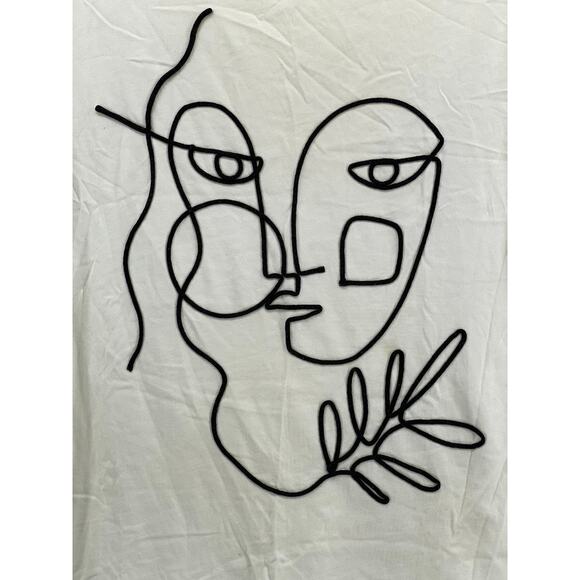 ZARA Women's White-Black Abstract Face Graphic Crewneck Short Sleeve Top SZ M - Picture 5 of 12